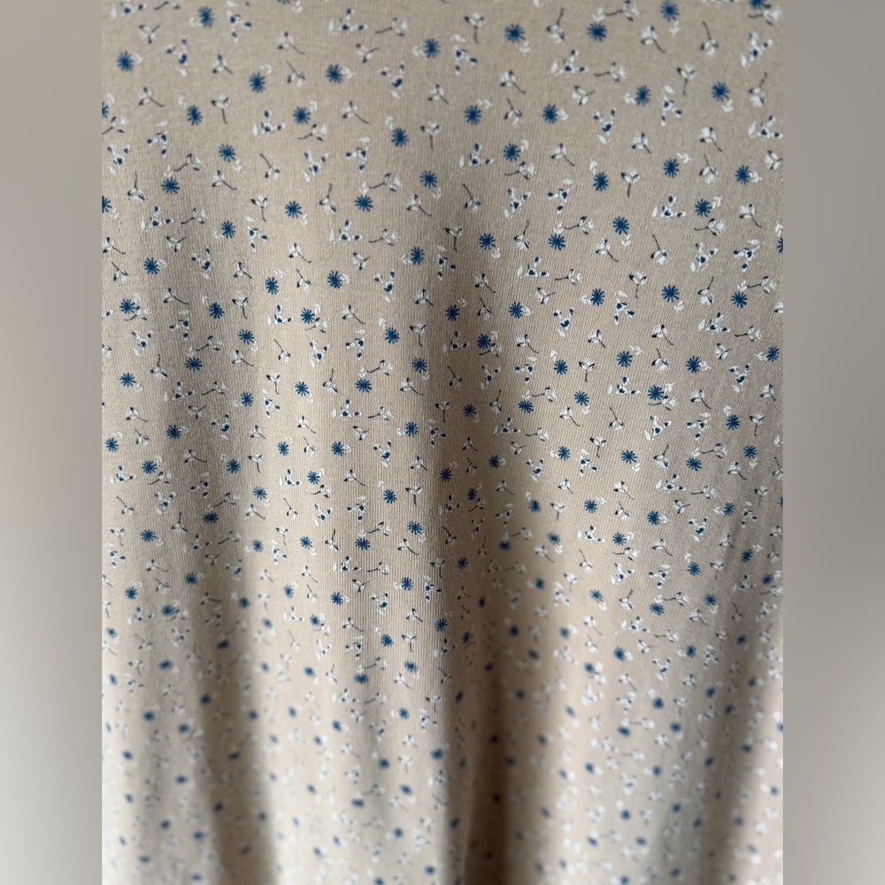 Vintage 90s Cream Blue Floral Baby Tee Soft Fitted Cotton Top - Picture 9 of 10